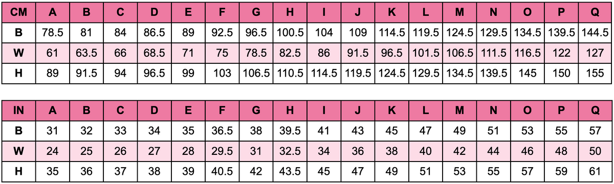 Size Chart GS Blooming Bustier Dress
