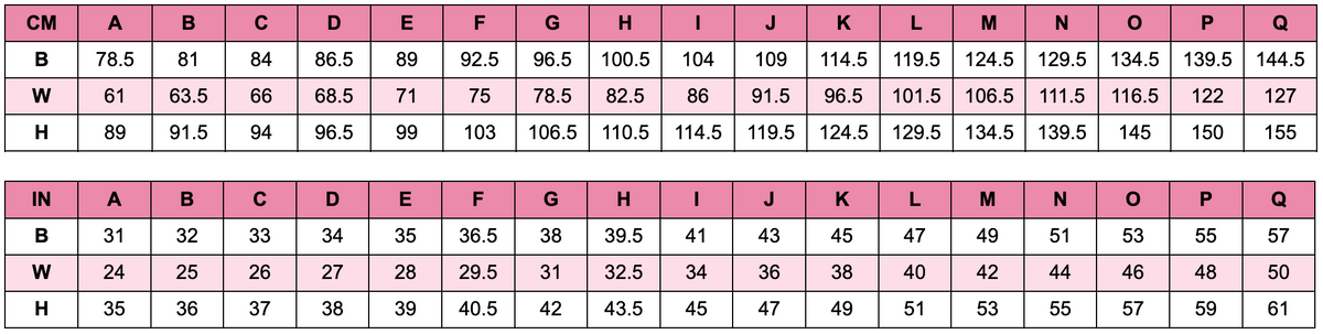 Adrift Shift Size Chart